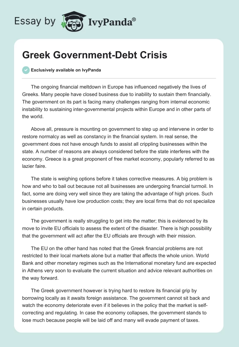 Greek Government-Debt Crisis. Page 1