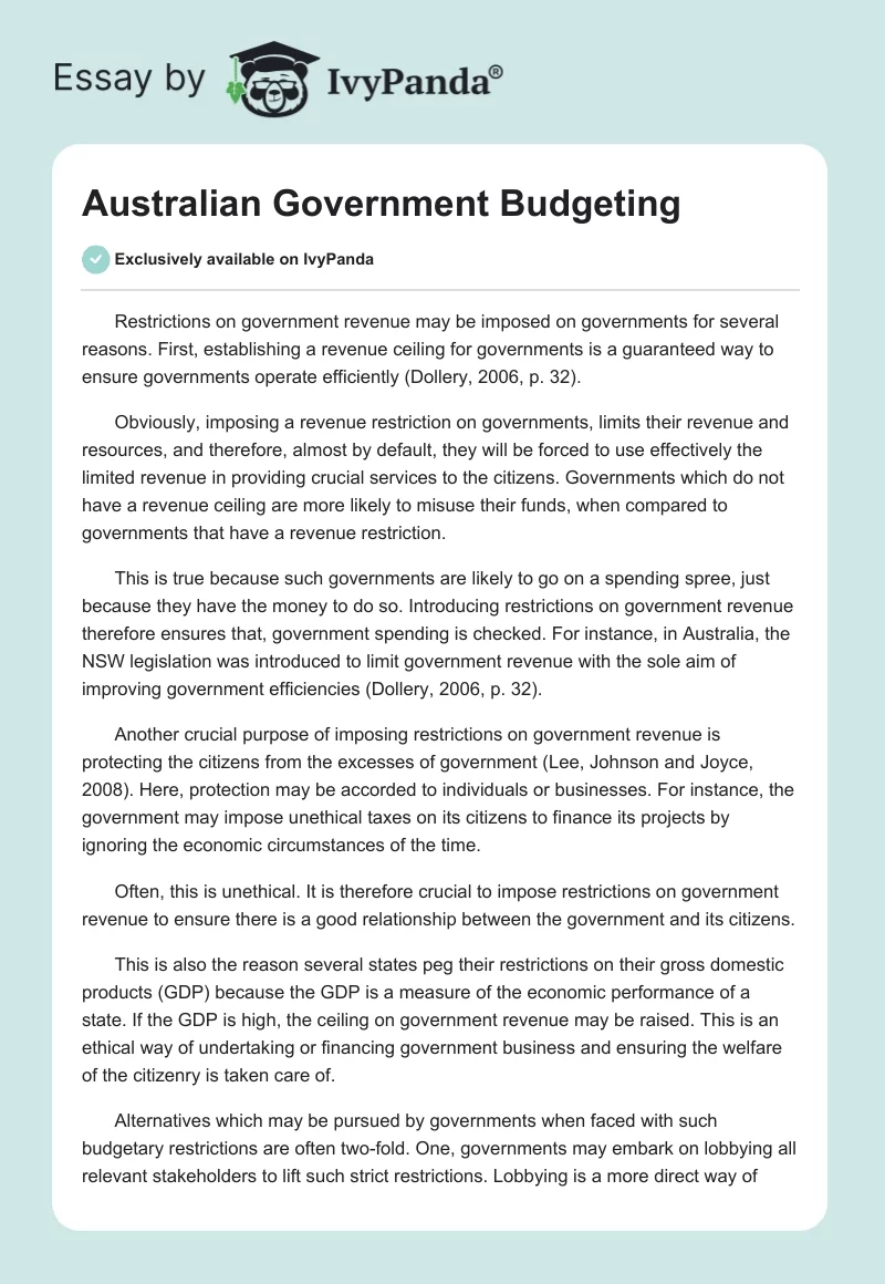 Australian Government Budgeting. Page 1