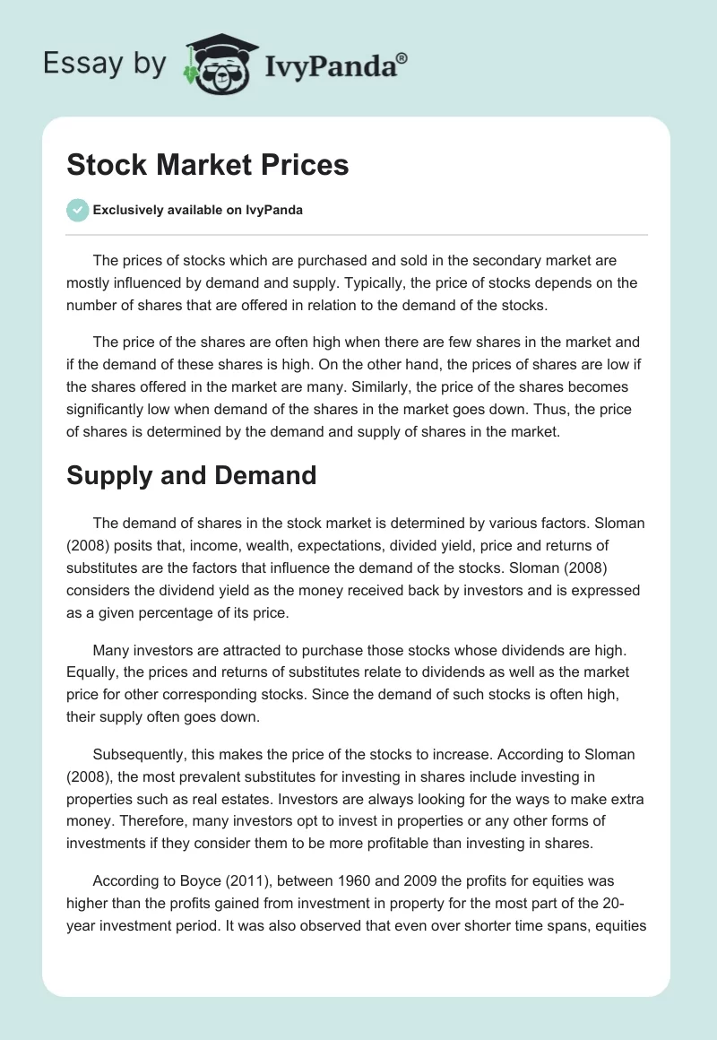 Stock Market Prices. Page 1
