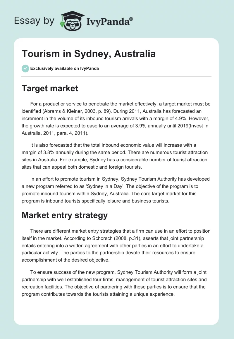 Tourism in Sydney, Australia. Page 1