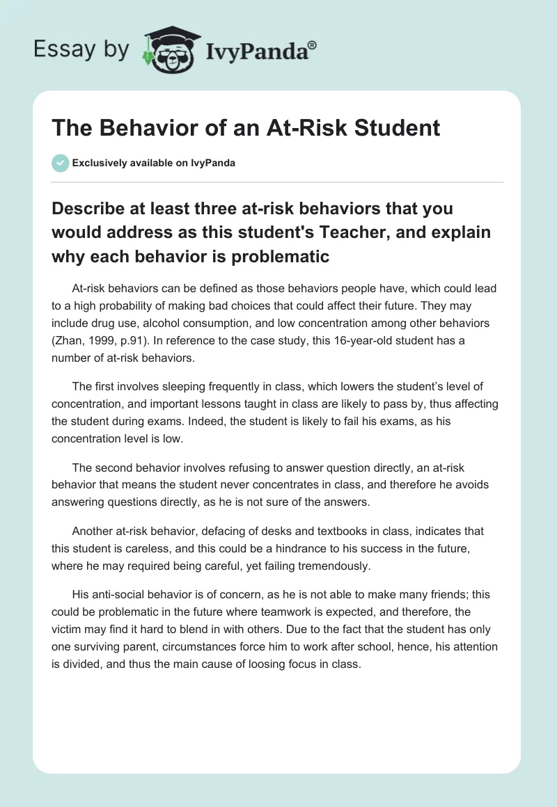 The Behavior of an At-Risk Student. Page 1