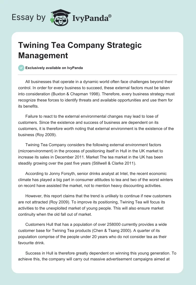 Twining Tea Company Strategic Management. Page 1