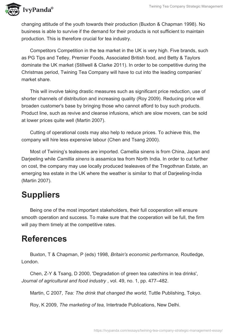 Twining Tea Company Strategic Management. Page 2