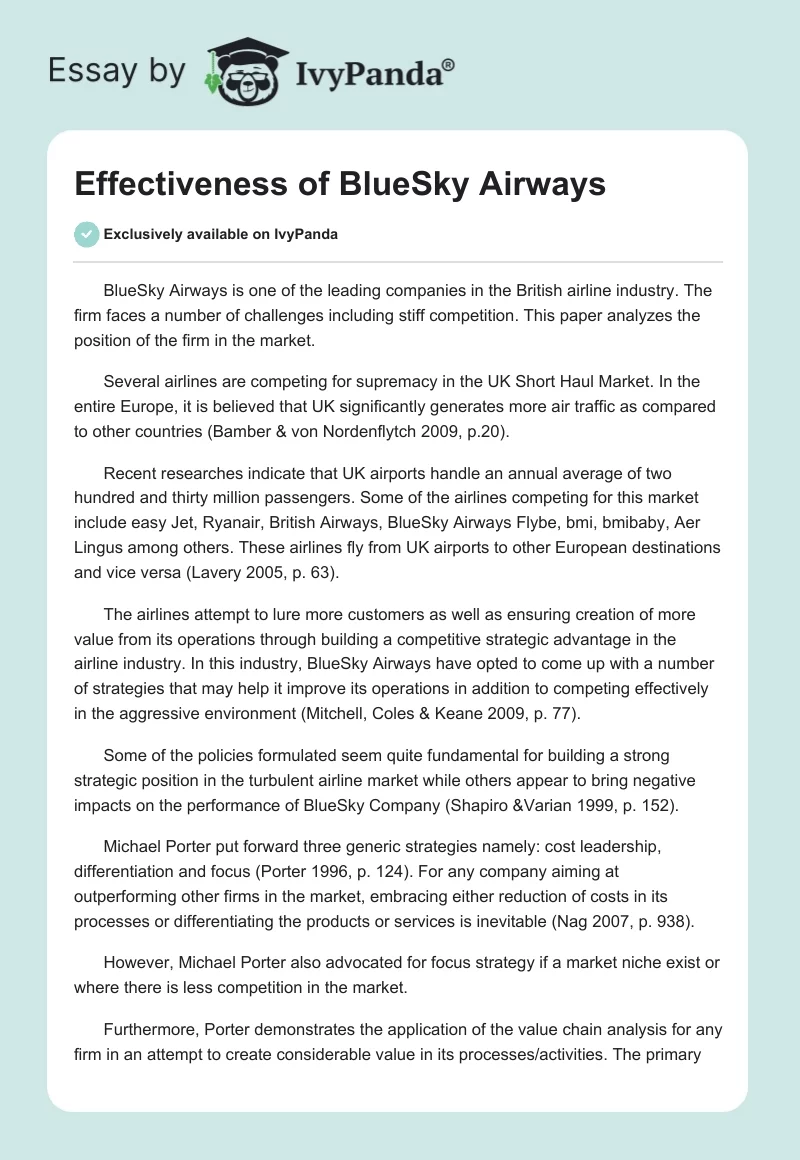 Effectiveness of BlueSky Airways. Page 1