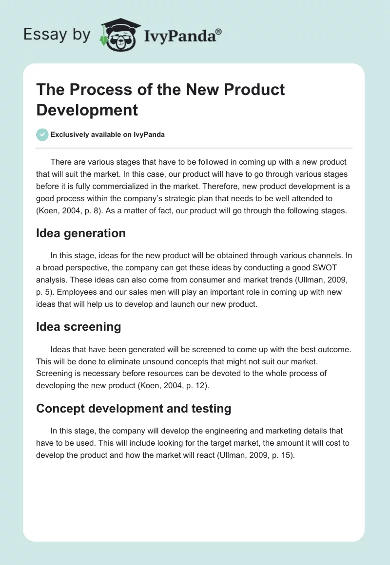 The Process of the New Product Development. Page 1