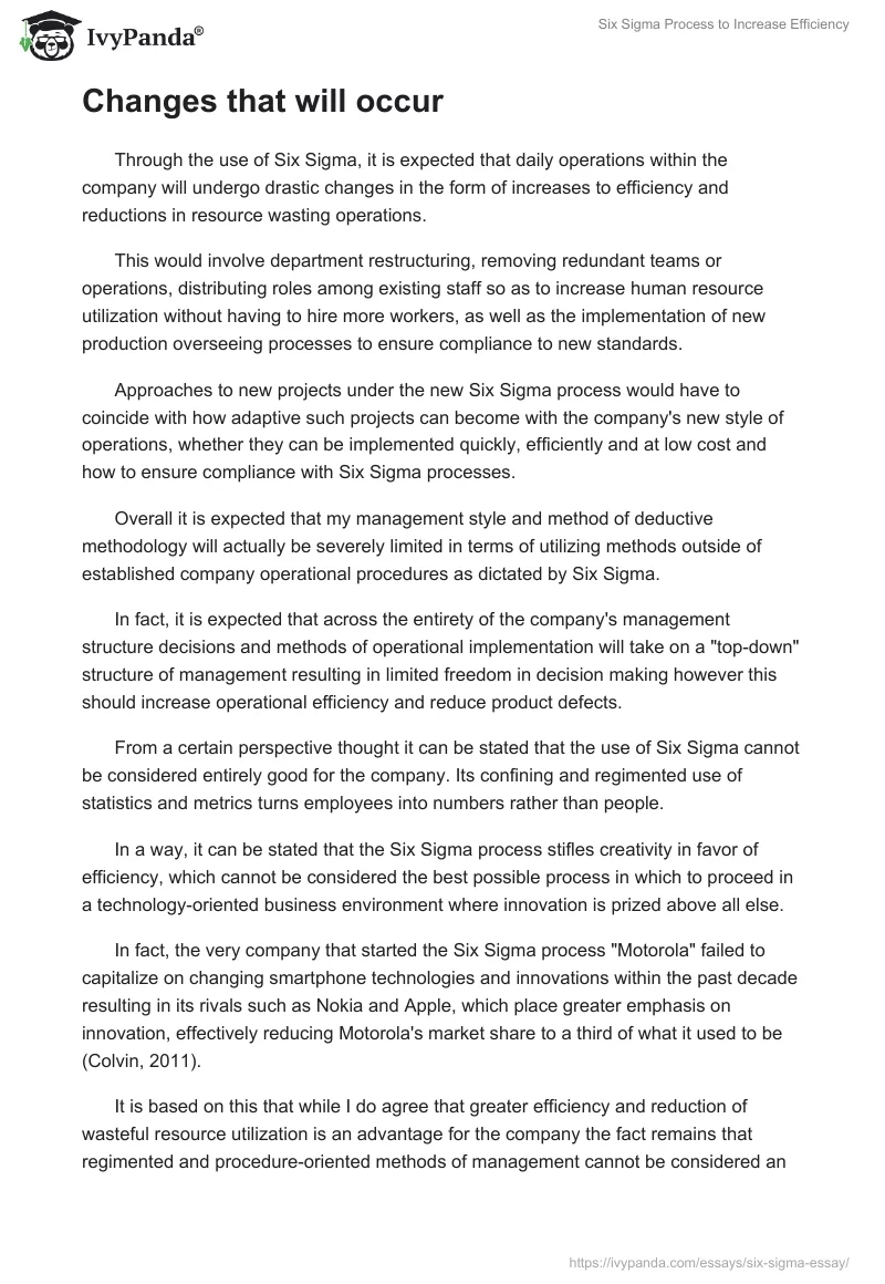 Six Sigma Process to Increase Efficiency. Page 2