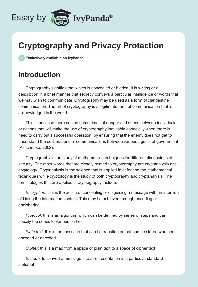 Cryptography and Privacy Protection. Page 1