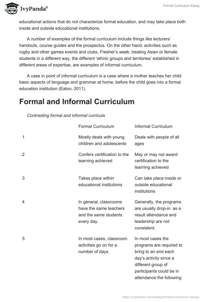 Formal Curriculum Essay. Page 2