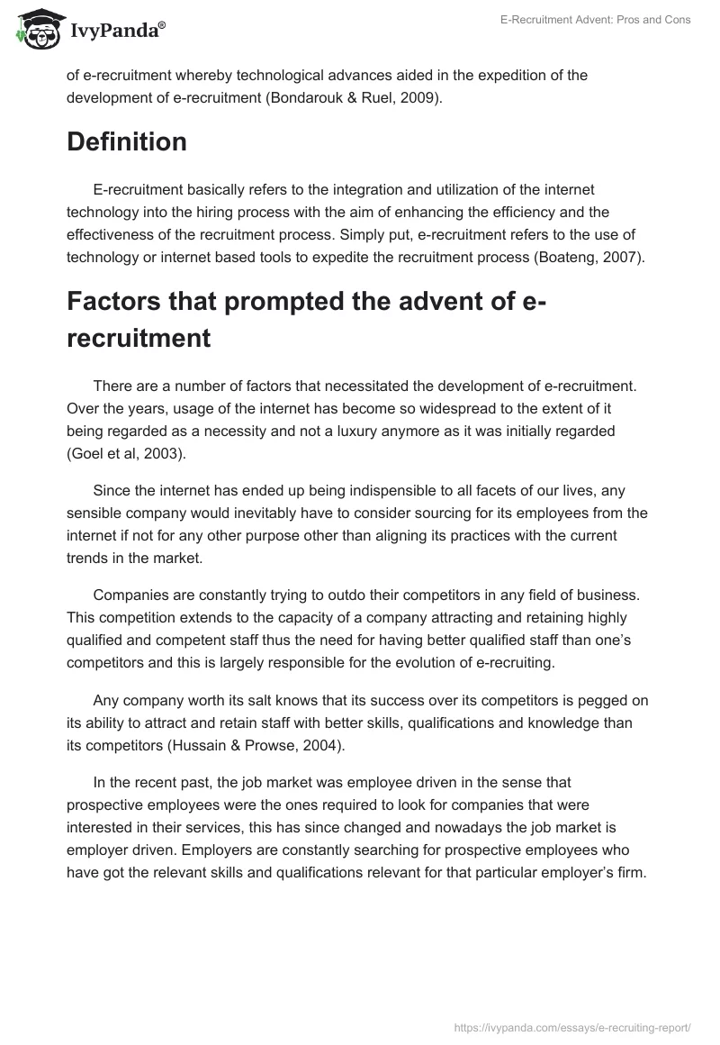 E-Recruitment Advent: Pros and Cons. Page 2