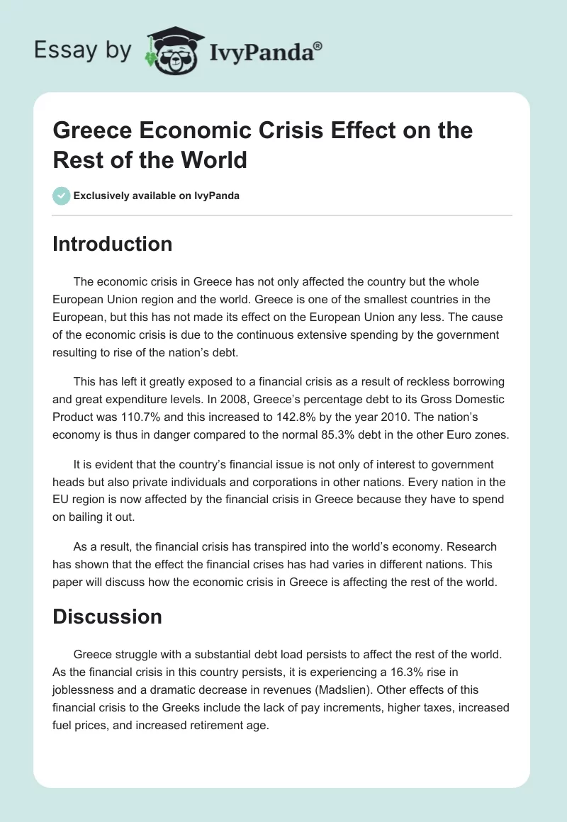 Greece Economic Crisis Effect on the Rest of the World. Page 1