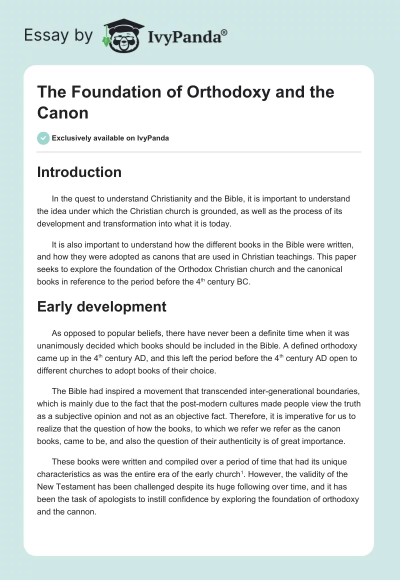 The Foundation of Orthodoxy and the Canon. Page 1