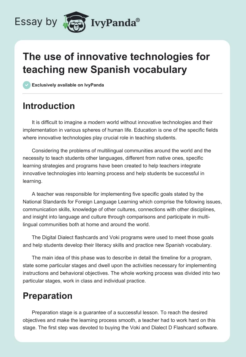 The use of innovative technologies for teaching new Spanish vocabulary. Page 1