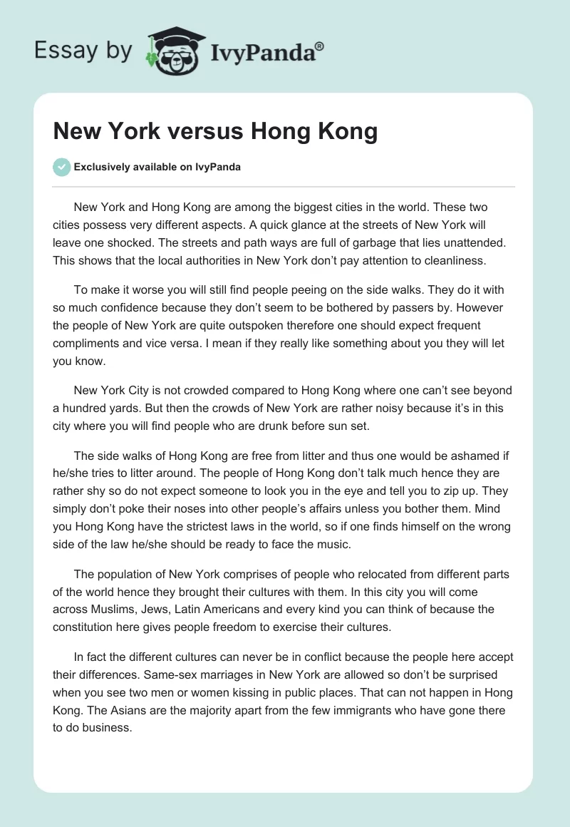 New York versus Hong Kong. Page 1