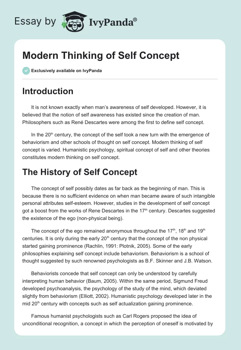 Modern Thinking of Self Concept. Page 1