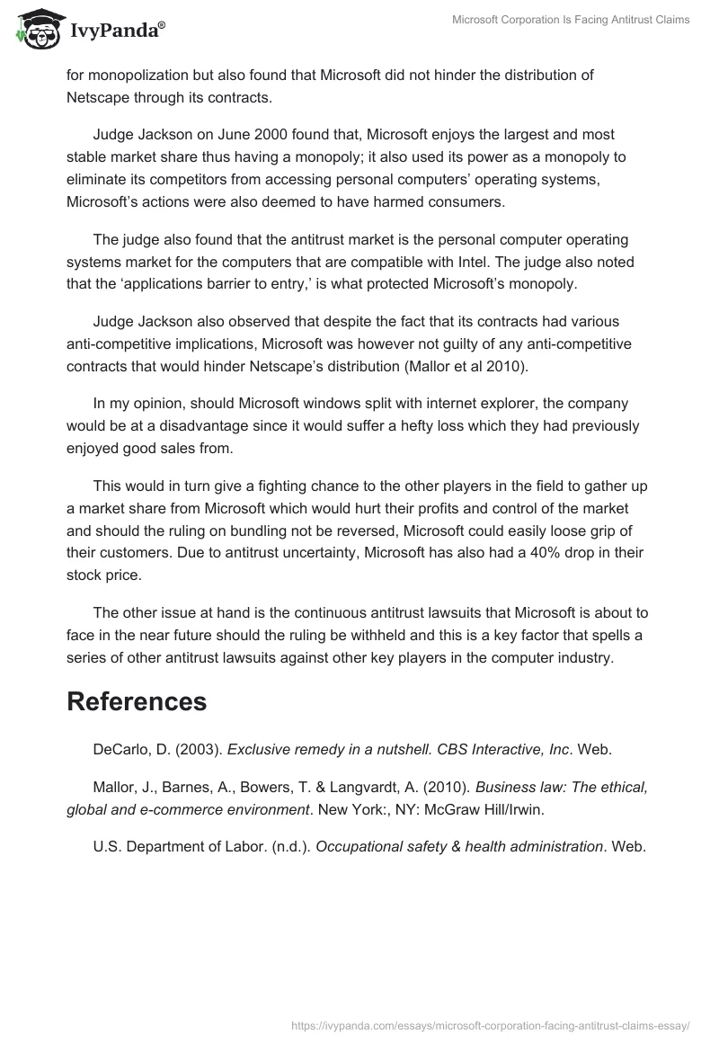 Microsoft Corporation Is Facing Antitrust Claims. Page 2