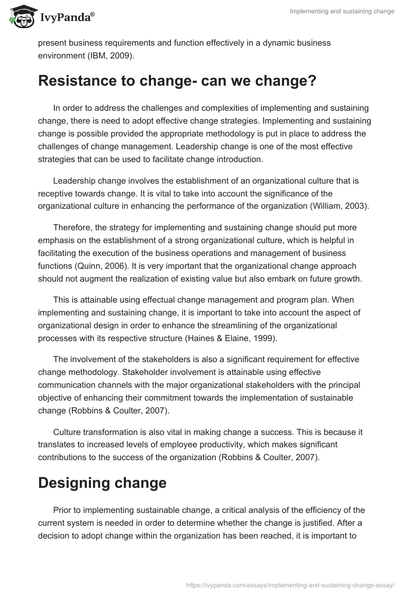 Implementing and sustaining change. Page 3
