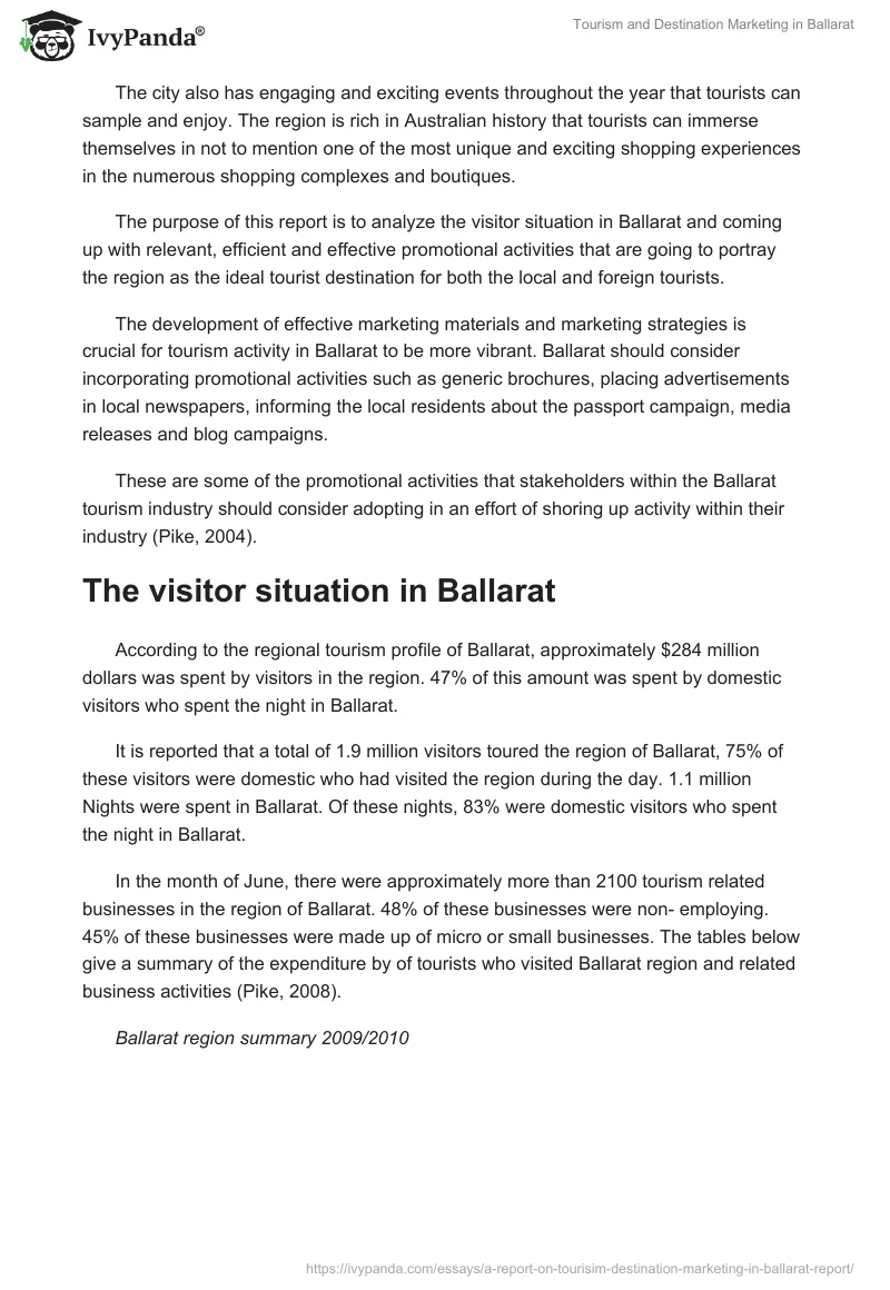Tourism and Destination Marketing in Ballarat. Page 2
