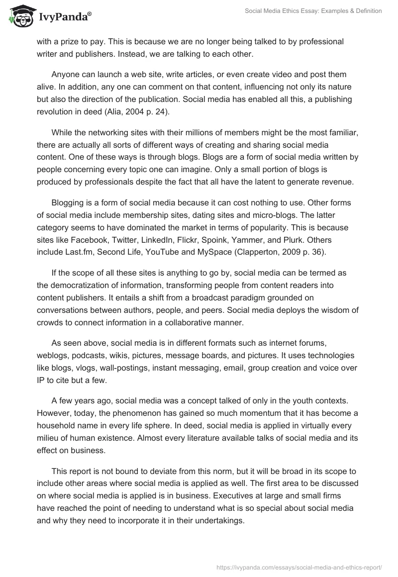 Social Media Ethics Essay: Examples & Definition. Page 2