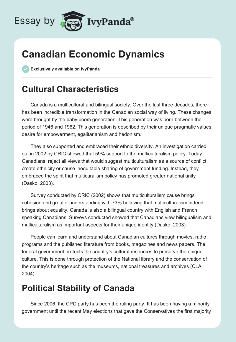 Canadian Economic Dynamics. Page 1