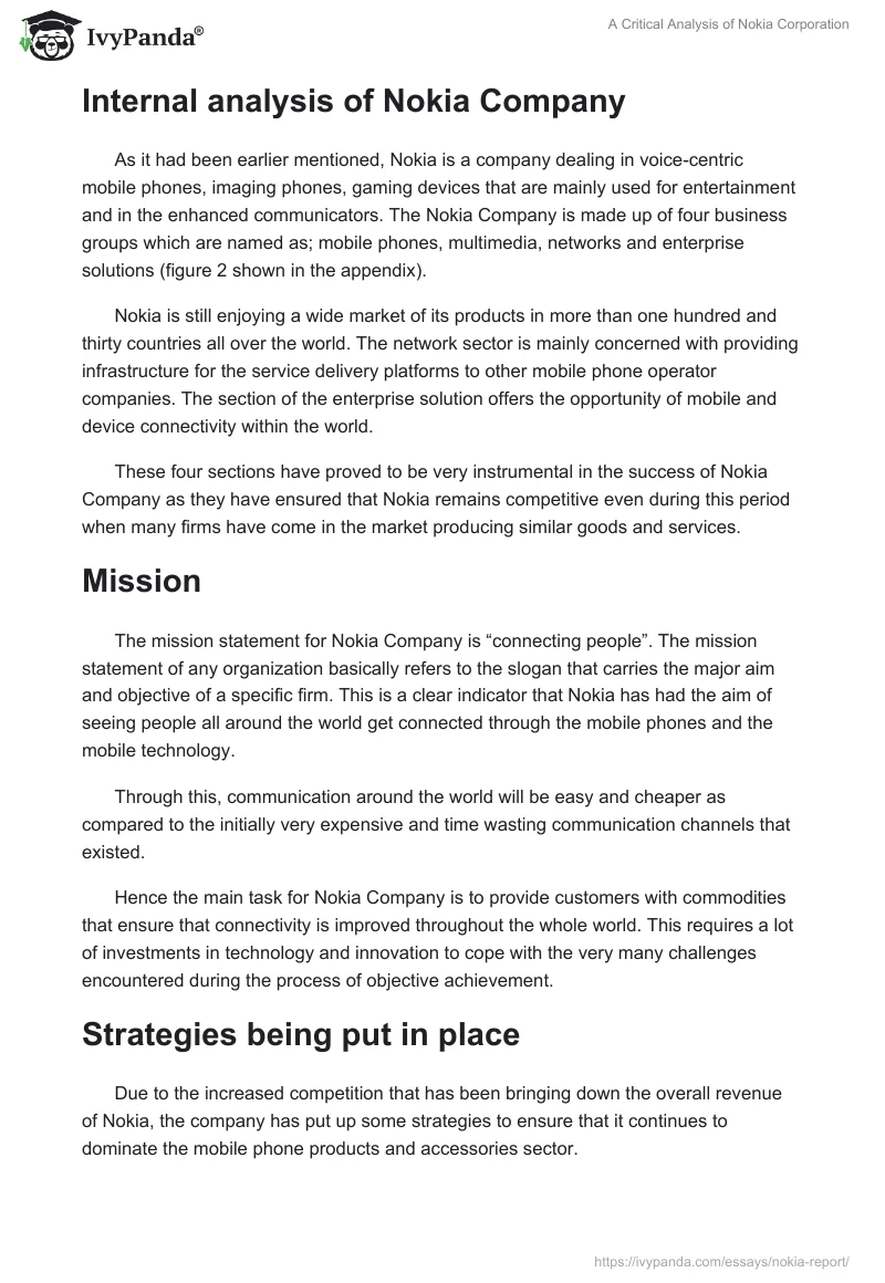A Critical Analysis of Nokia Corporation. Page 4