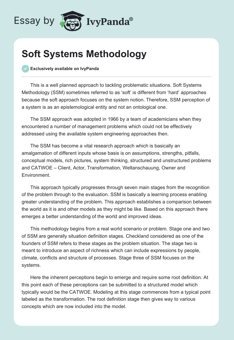 Soft Systems Methodology. Page 1