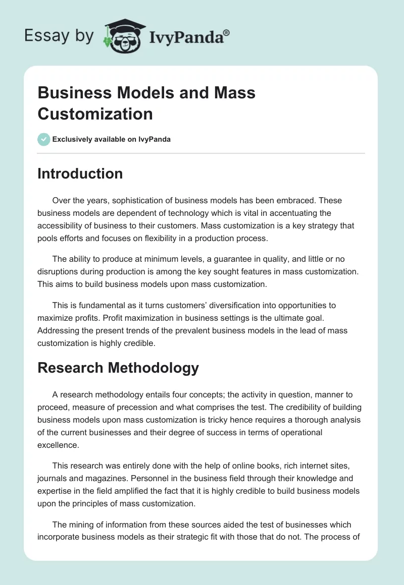 Business Models and Mass Customization. Page 1