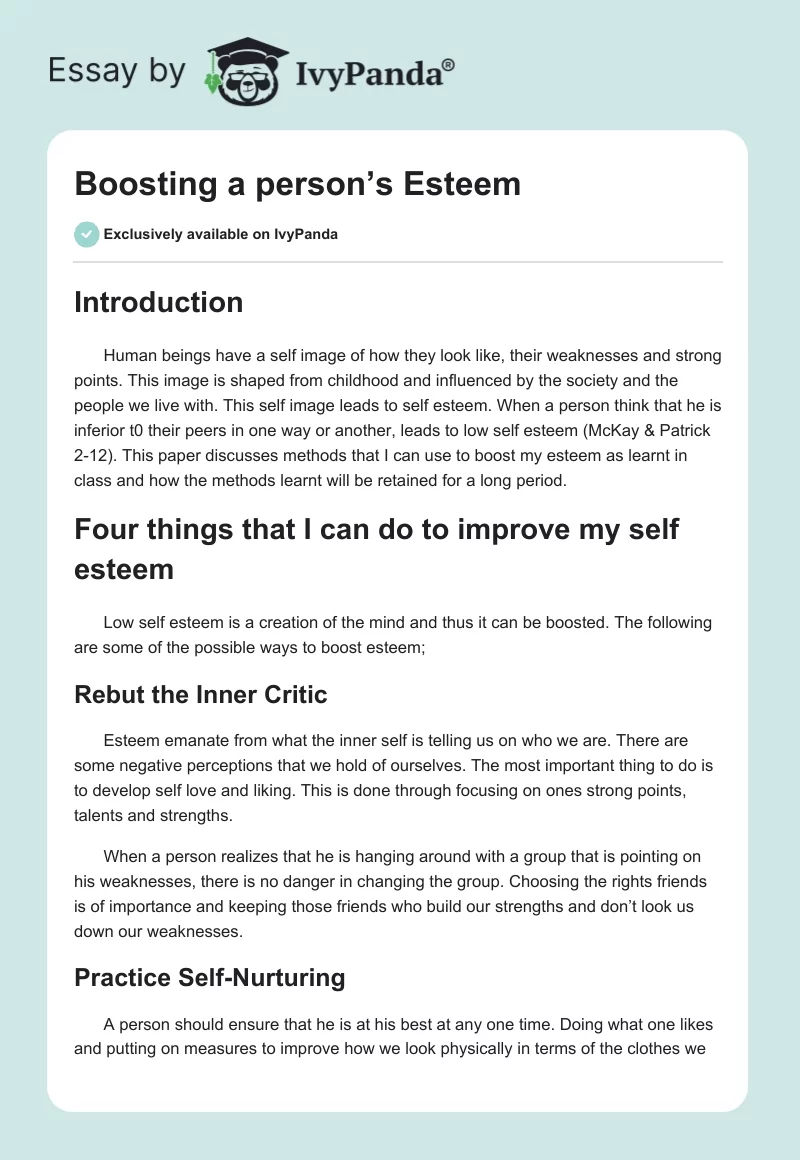 Boosting a person’s Esteem. Page 1