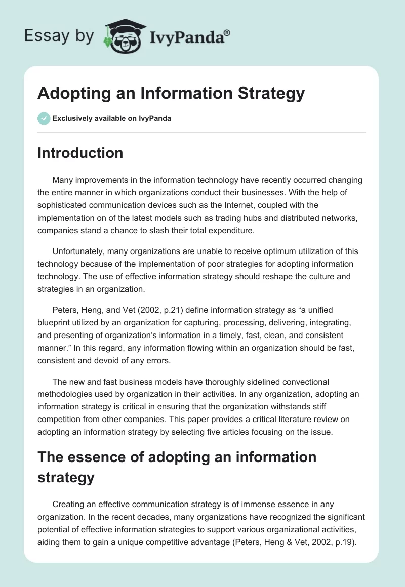 Adopting an Information Strategy. Page 1
