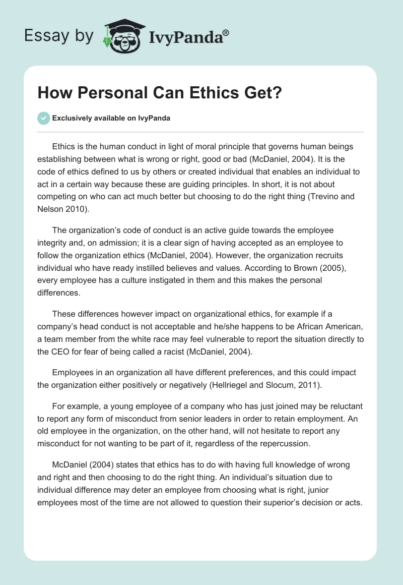 How Personal Can Ethics Get?. Page 1