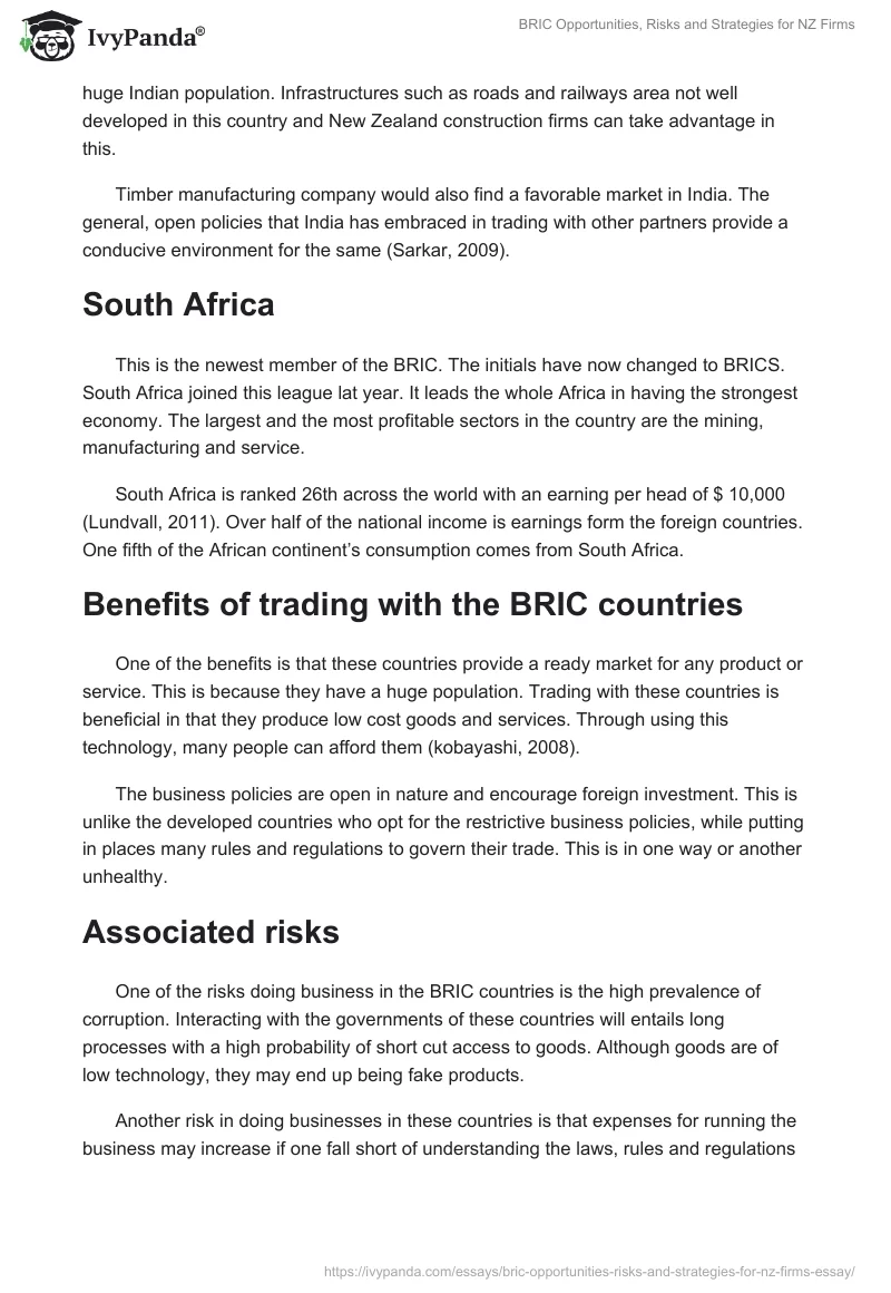 BRIC Opportunities, Risks and Strategies for NZ Firms. Page 5