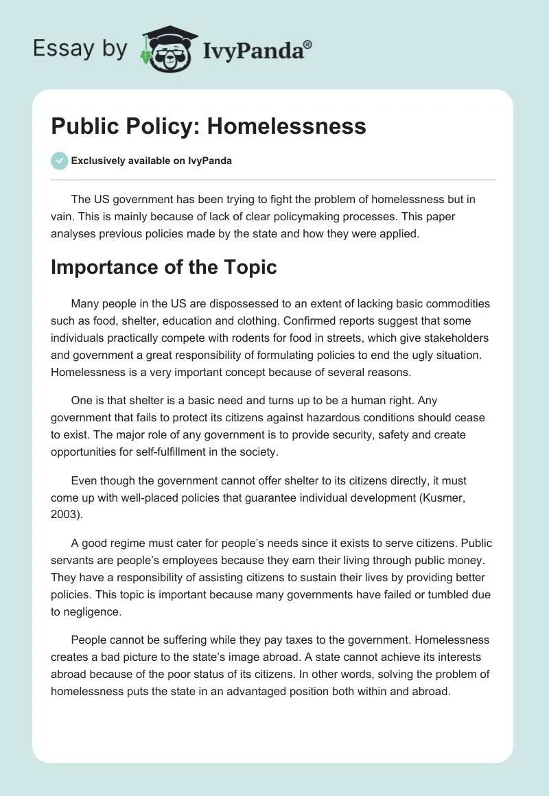 Public Policy: Homelessness. Page 1