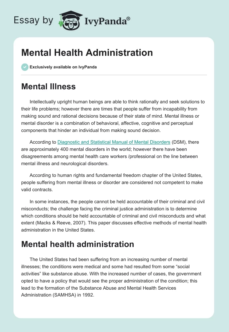 Mental Health Administration. Page 1