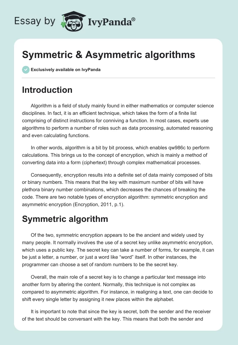 Symmetric & Asymmetric algorithms. Page 1