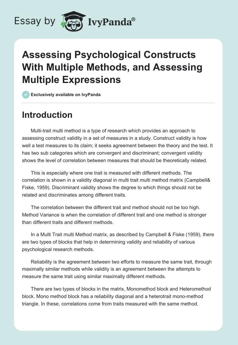 Assessing Psychological Constructs With Multiple Methods, and Assessing Multiple Expressions. Page 1