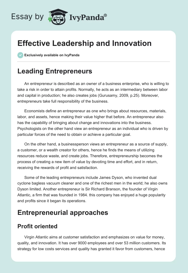 Effective Leadership and Innovation. Page 1