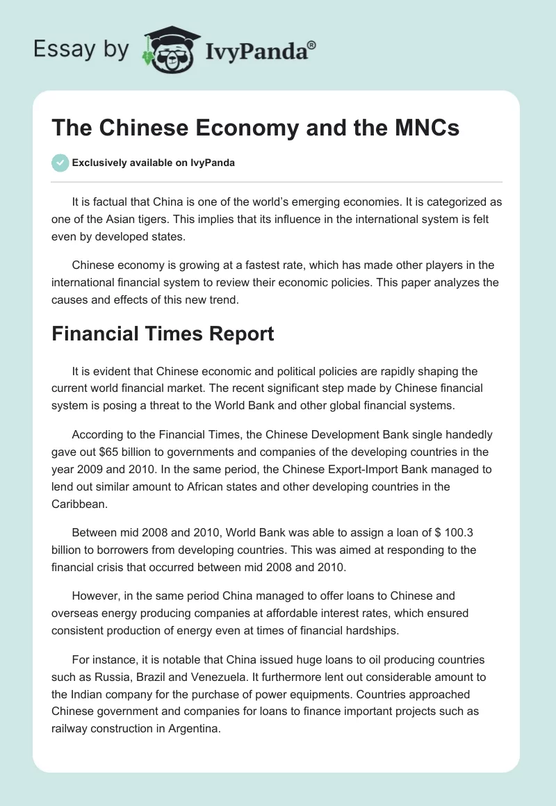 The Chinese Economy and the MNCs. Page 1