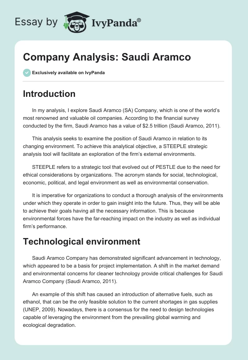 Company Analysis: Saudi Aramco. Page 1