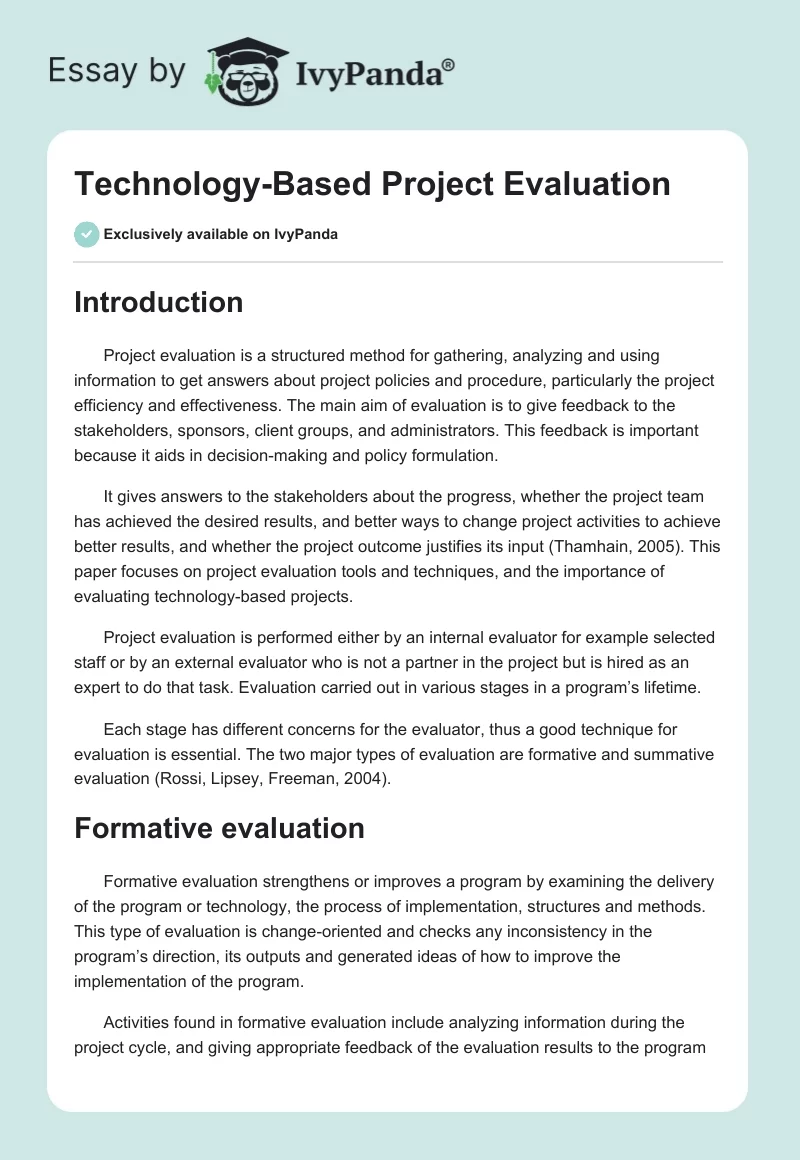 Technology-Based Project Evaluation. Page 1