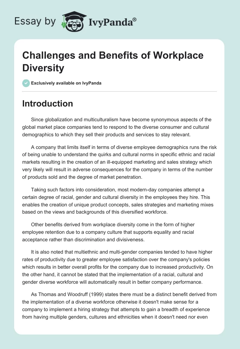 Challenges and Benefits of Workplace Diversity. Page 1