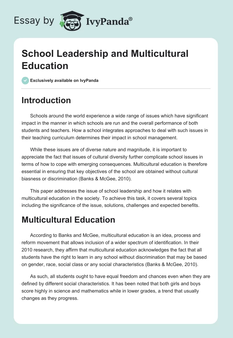 School Leadership and Multicultural Education. Page 1