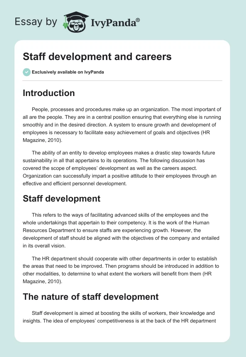 Staff development and careers. Page 1