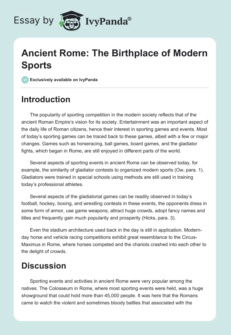 Ancient Rome: The Birthplace of Modern Sports. Page 1