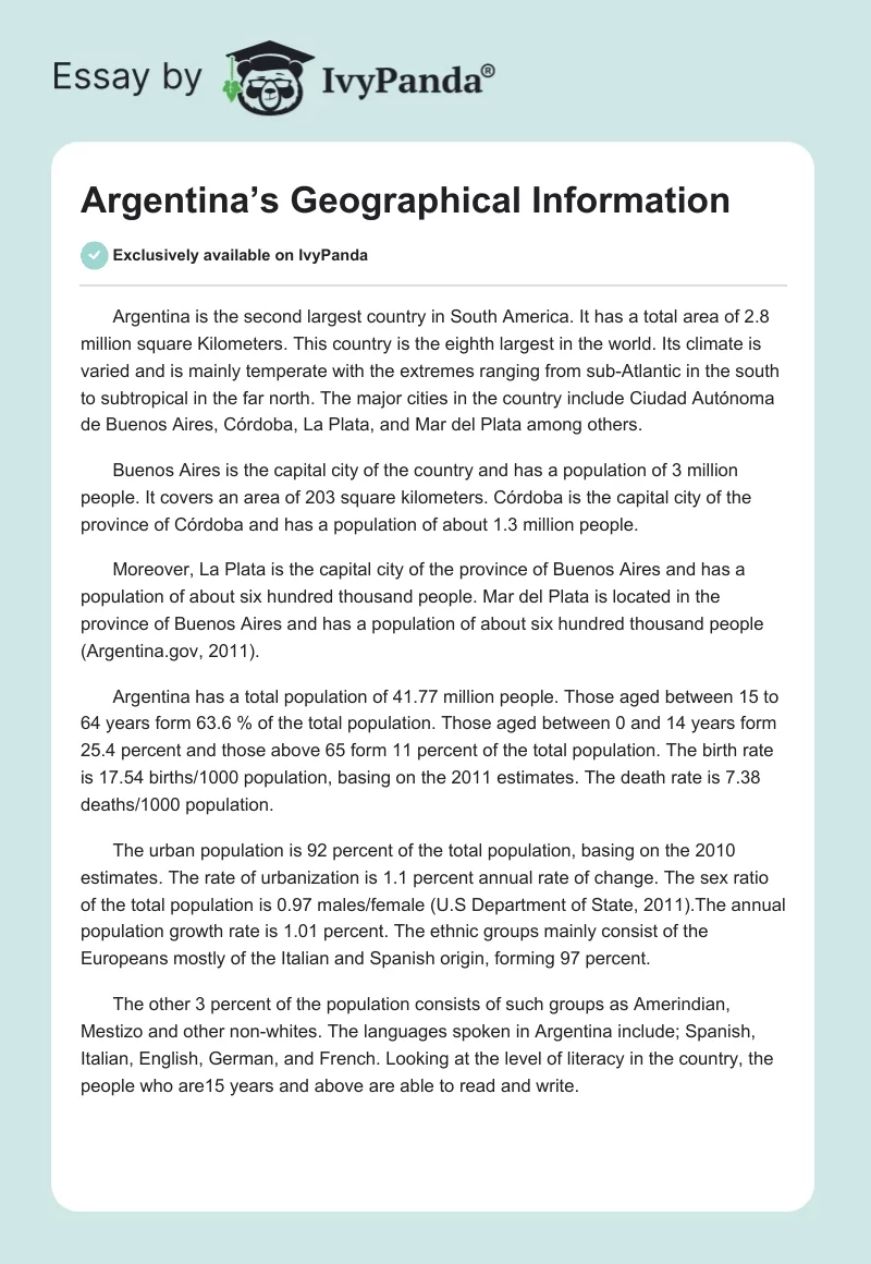 Argentina’s Geographical Information. Page 1