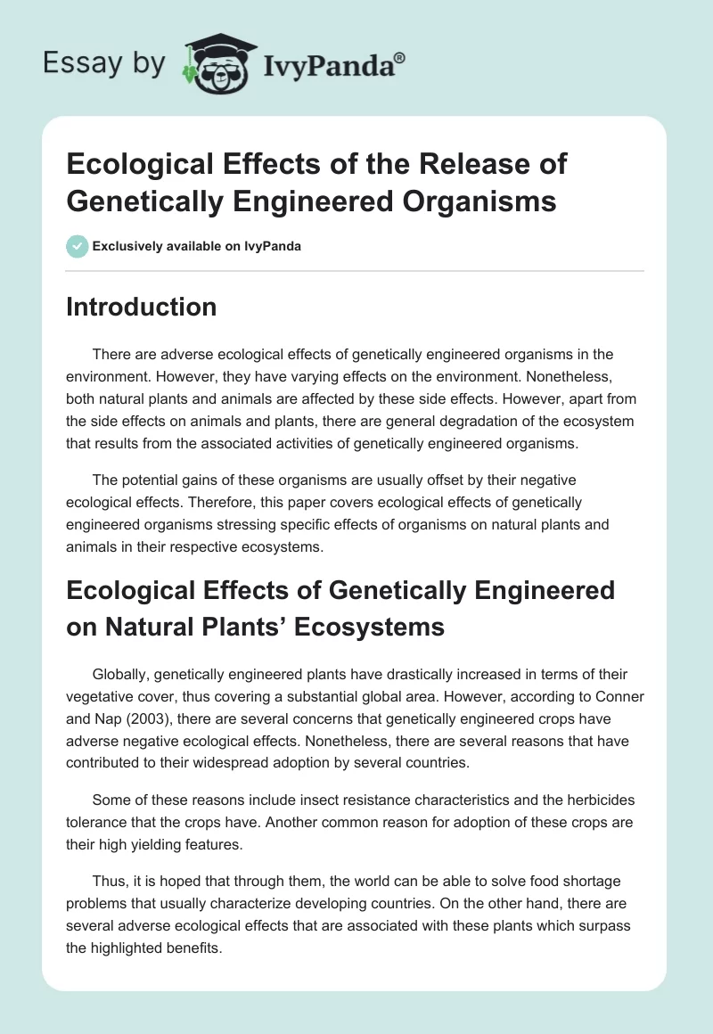 Ecological Effects of the Release of Genetically Engineered Organisms. Page 1