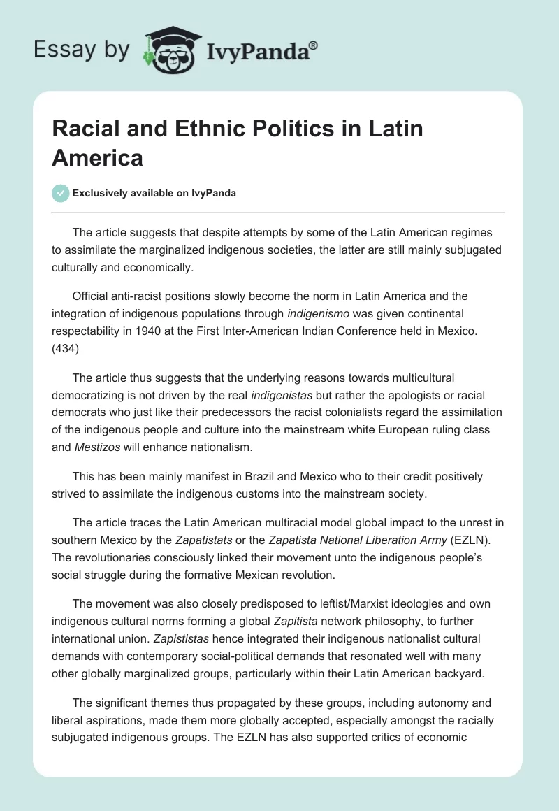 Racial and Ethnic Politics in Latin America. Page 1