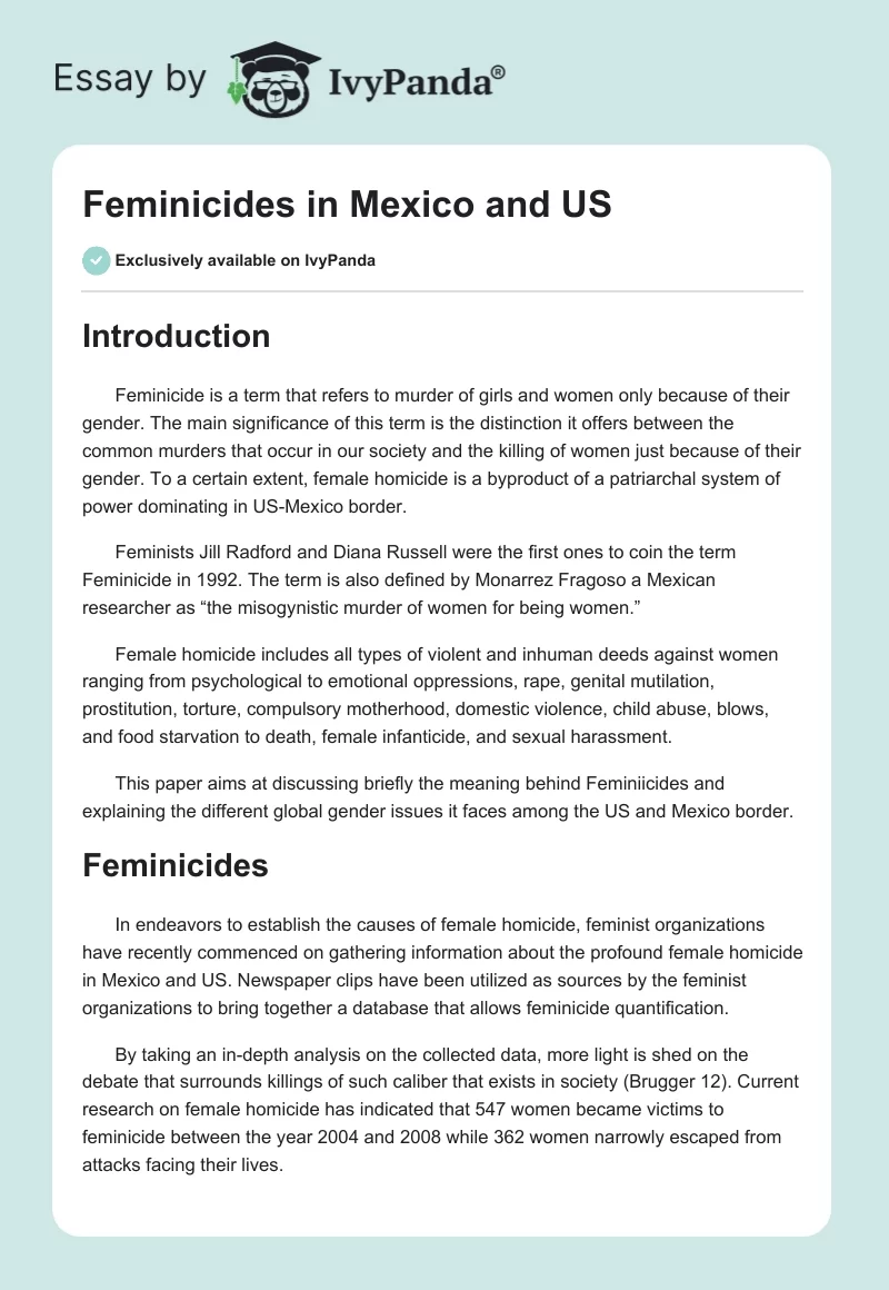 Feminicides in Mexico and US. Page 1