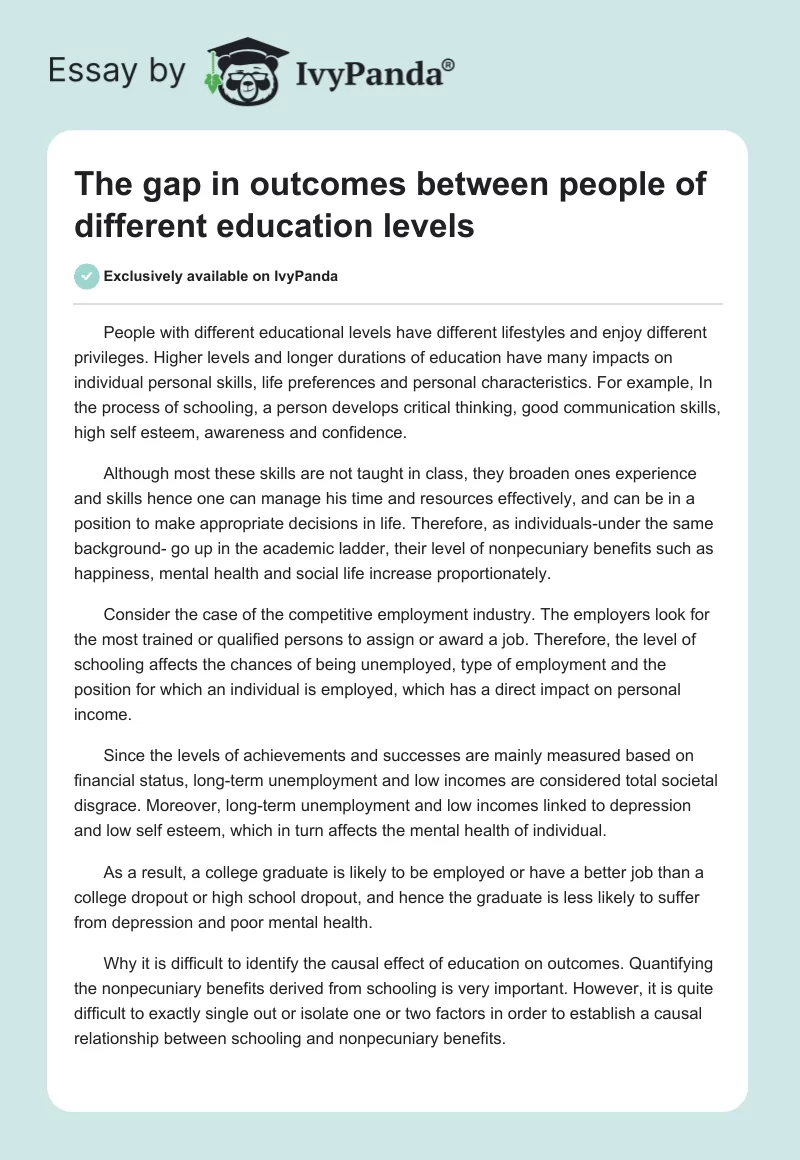 The gap in outcomes between people of different education levels. Page 1