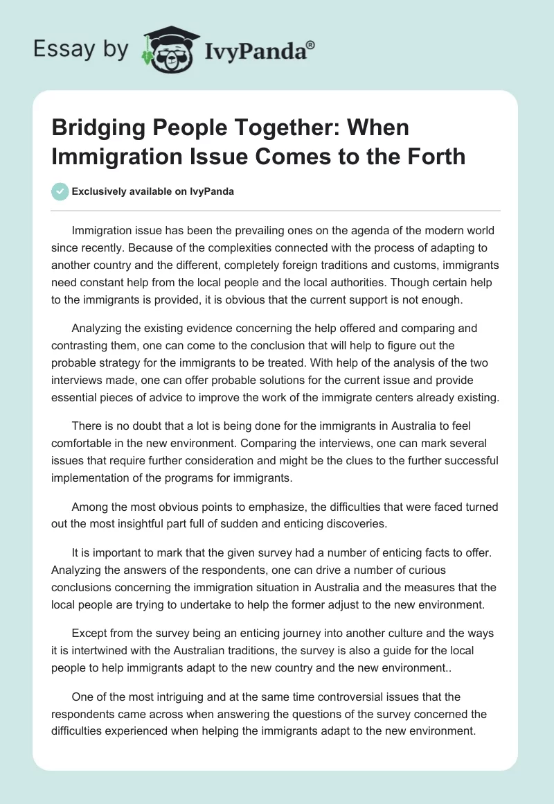 Bridging People Together: When Immigration Issue Comes to the Forth. Page 1