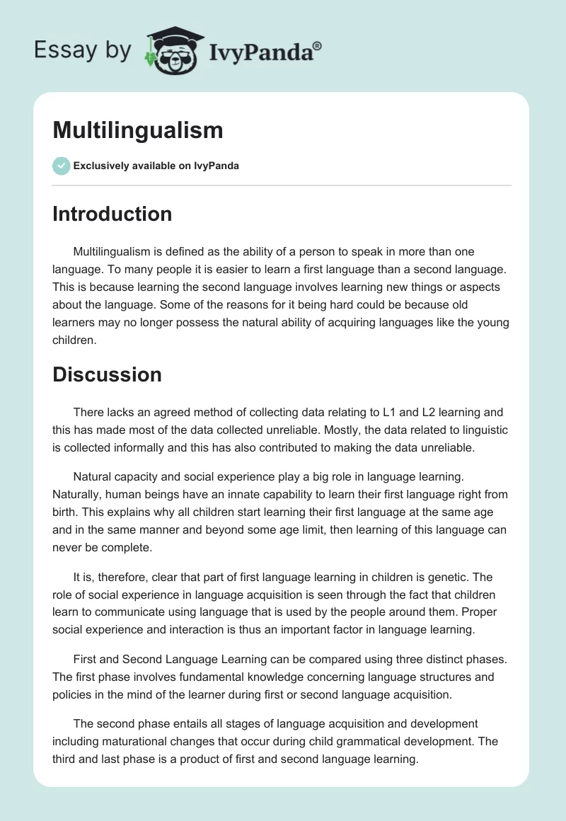 Multilingualism. Page 1