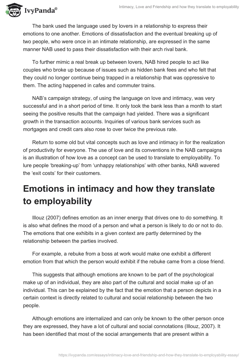 Intimacy, Love and Friendship and how they translate to employability. Page 2